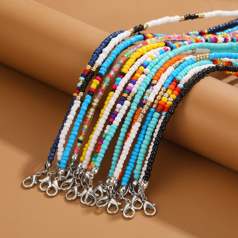 XIJIN 12Pcs Handmade Beaded Anklets for Women Boho Colorful Beads Ankle Bracelets Adjustable Foot Anklet Set - Image 3